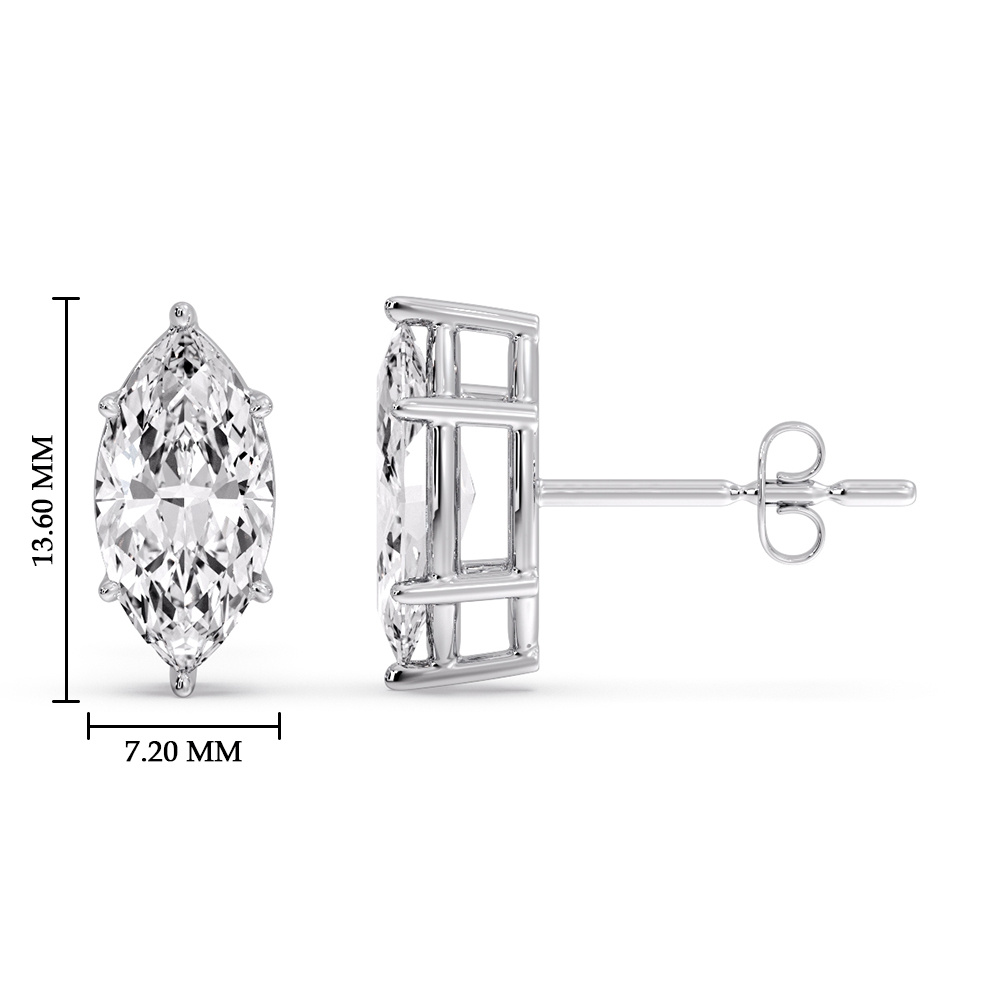 Marquise Diamond 6 Prong Stud Earrings 4 Ct with 14K White Gold White Diamond
