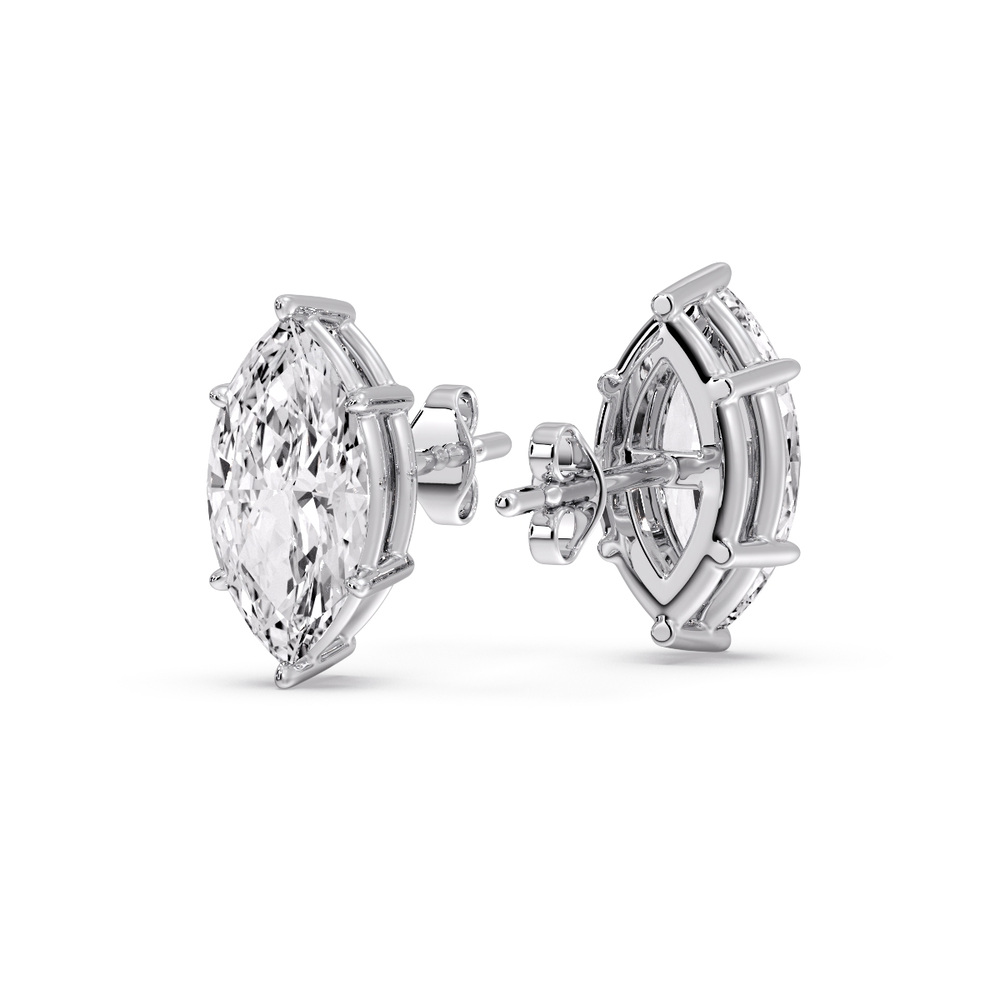Marquise Diamond 6 Prong Stud Earrings 4 Ct with 14K White Gold White Diamond
