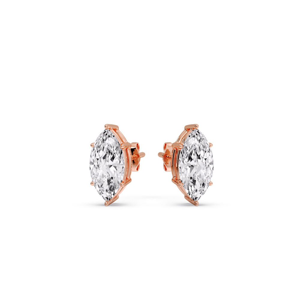 Marquise Diamond 6 Prong Stud Earrings Half Carat with 14K Rose Gold White Diamond