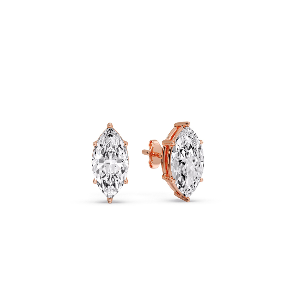 Marquise Diamond 6 Prong Stud Earrings Half Carat with 14K Rose Gold White Diamond