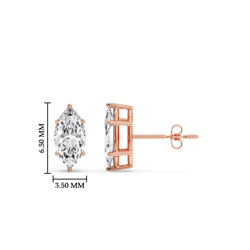 Marquise Diamond 6 Prong Stud Earrings Half Carat with 14K Rose Gold White Diamond