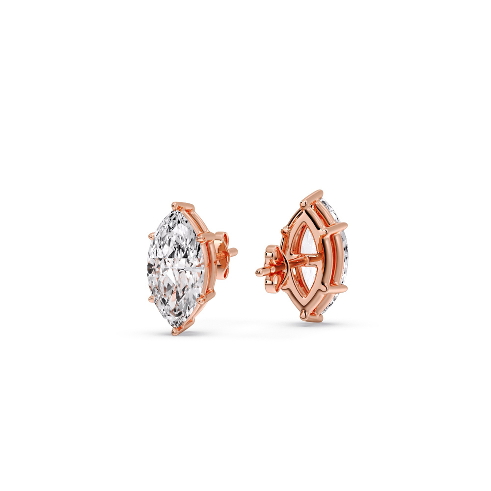 Marquise Diamond 6 Prong Stud Earrings Half Carat with 14K Rose Gold White Diamond