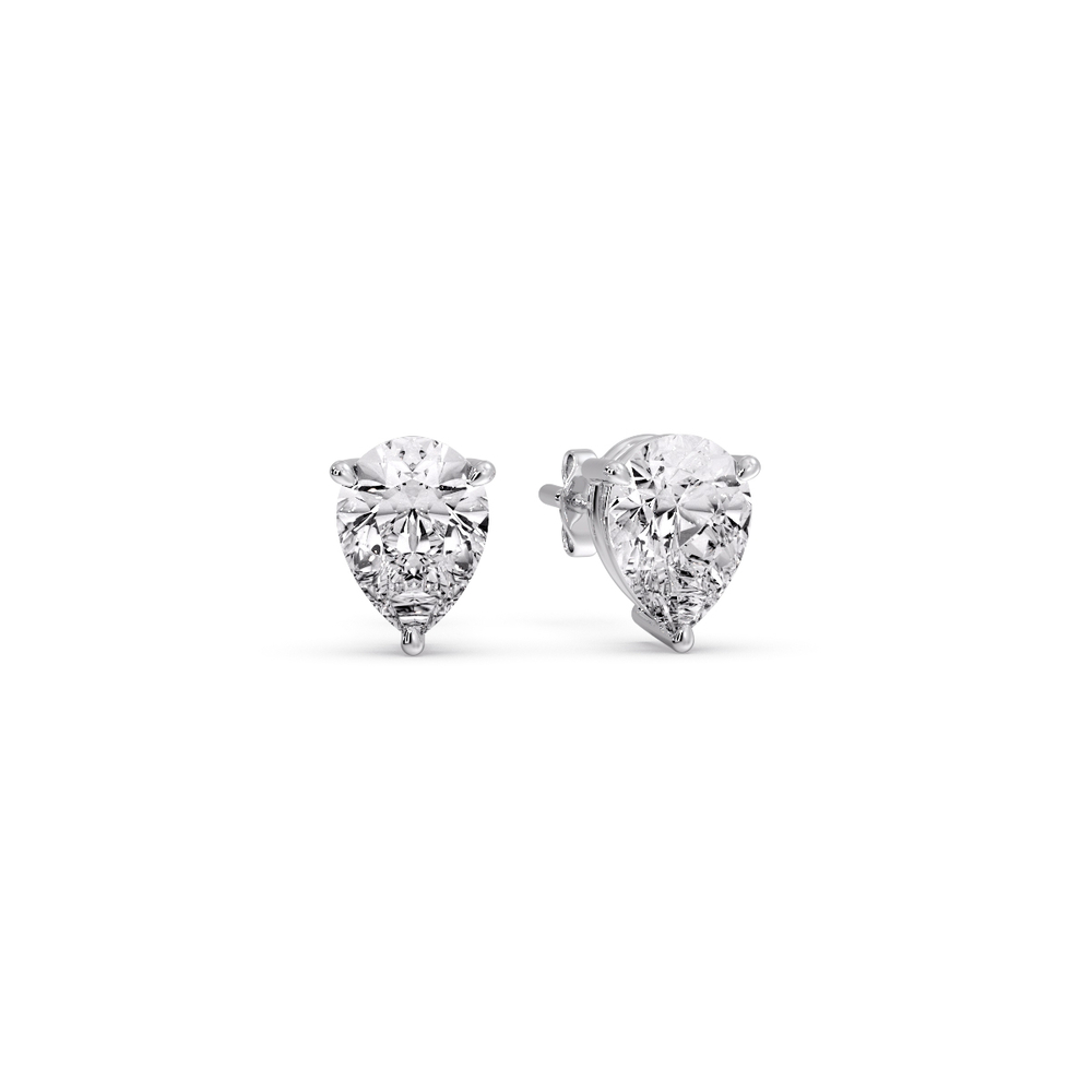 One Carat Diamond Pear Cut 3 Prong Earring with 14K White Gold White Diamond
