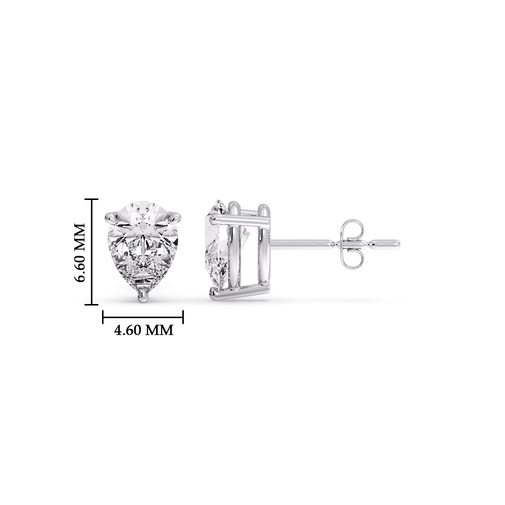 One Carat Diamond Pear Cut 3 Prong Earring with 14K White Gold White Diamond