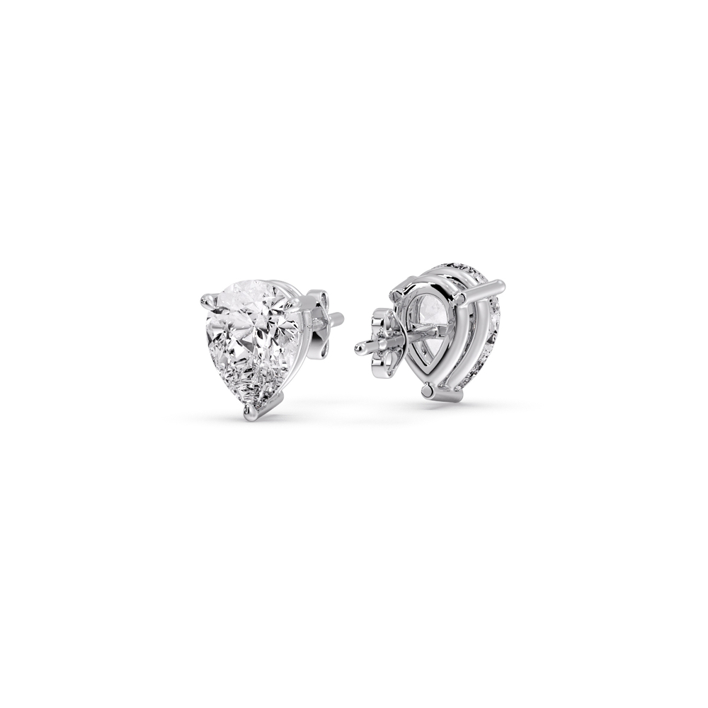 One Carat Diamond Pear Cut 3 Prong Earring with 14K White Gold White Diamond