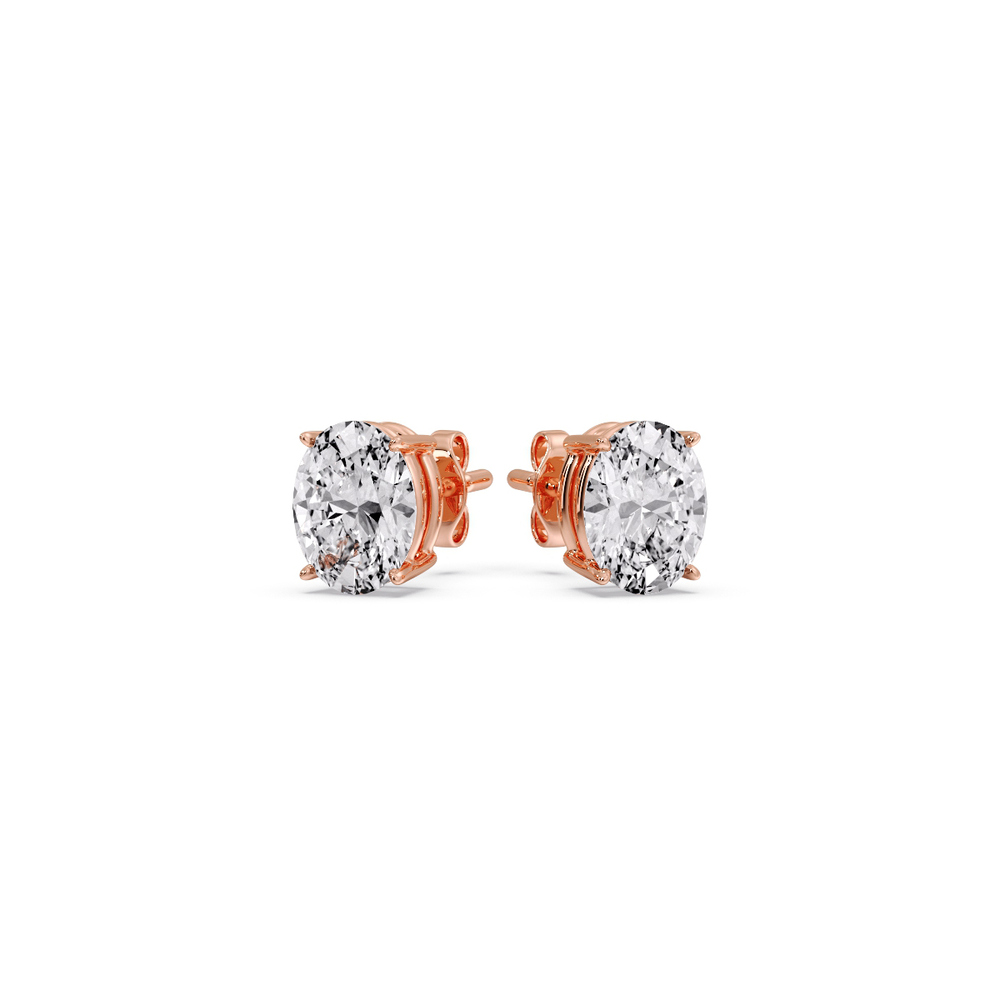 Oval Shaped Basket Stud Earring 0.75 Carat with 14K Rose Gold White Diamond