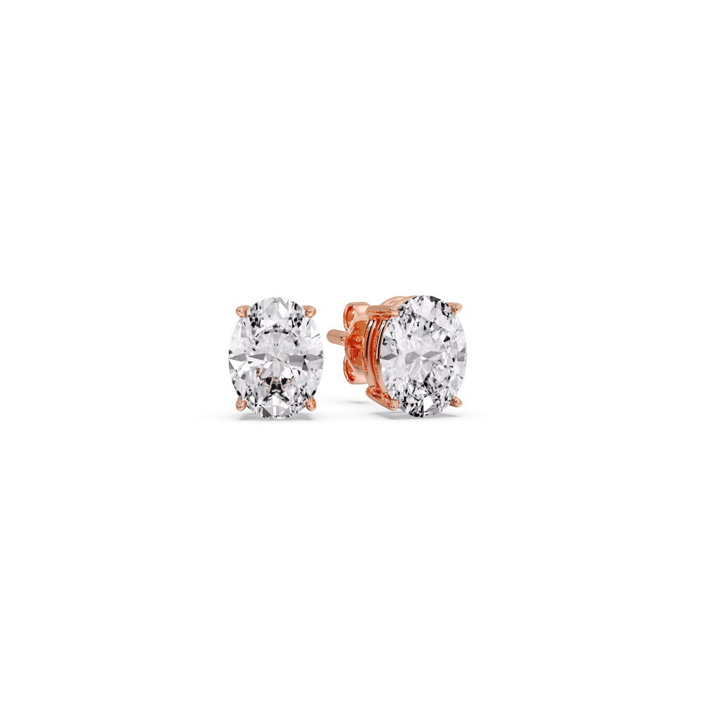 Oval Shaped Basket Stud Earring 0.75 Carat with 14K Rose Gold White Diamond