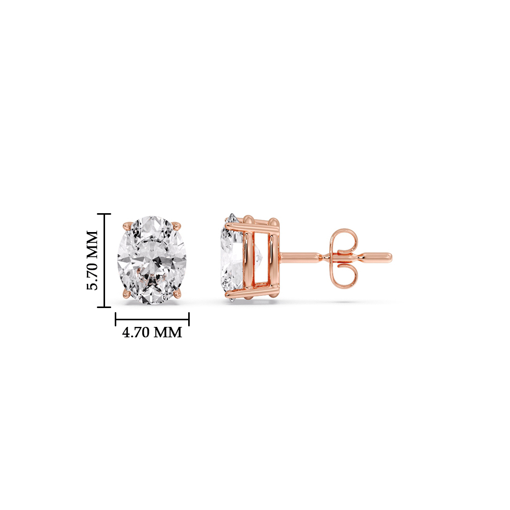 Oval Shaped Basket Stud Earring 0.75 Carat with 14K Rose Gold White Diamond
