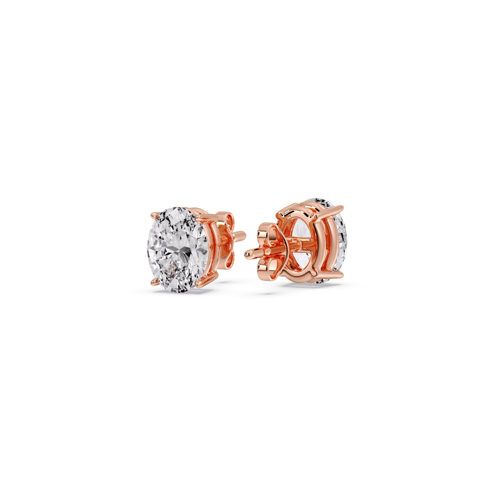 Oval Shaped Basket Stud Earring 0.75 Carat with 14K Rose Gold White Diamond