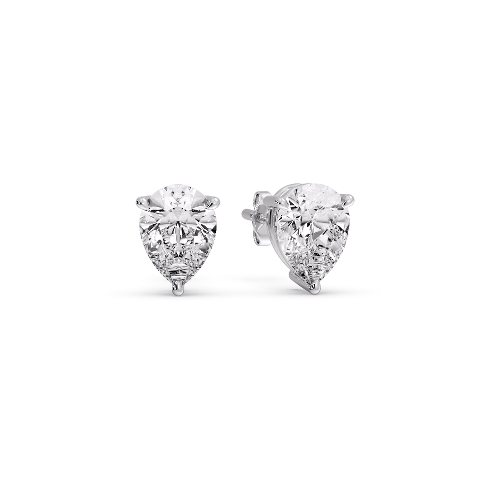 Pear Cut 3 Prong Earring Diamond 2 Carat with 14K White Gold White Diamond