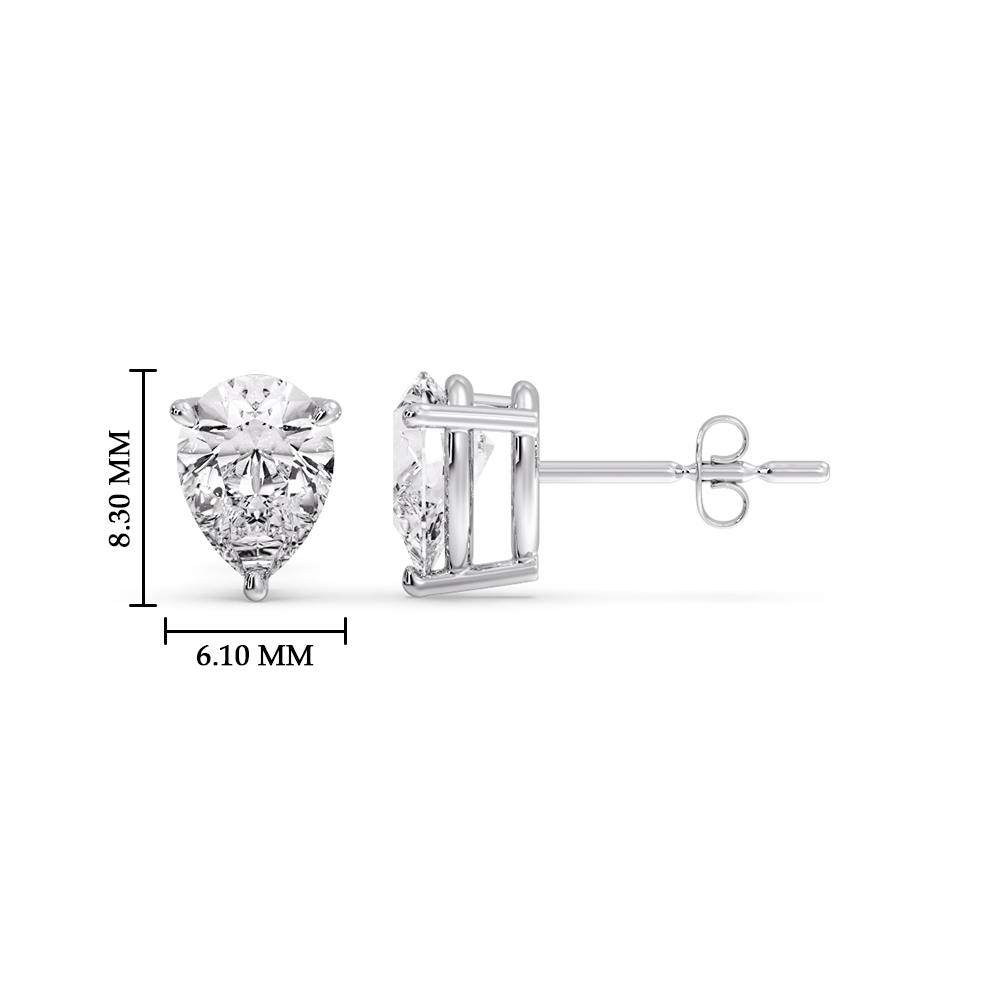 Pear Cut 3 Prong Earring Diamond 2 Carat with 14K White Gold White Diamond