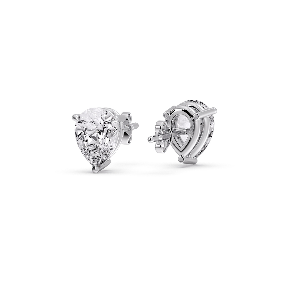 Pear Cut 3 Prong Earring Diamond 2 Carat with 14K White Gold White Diamond