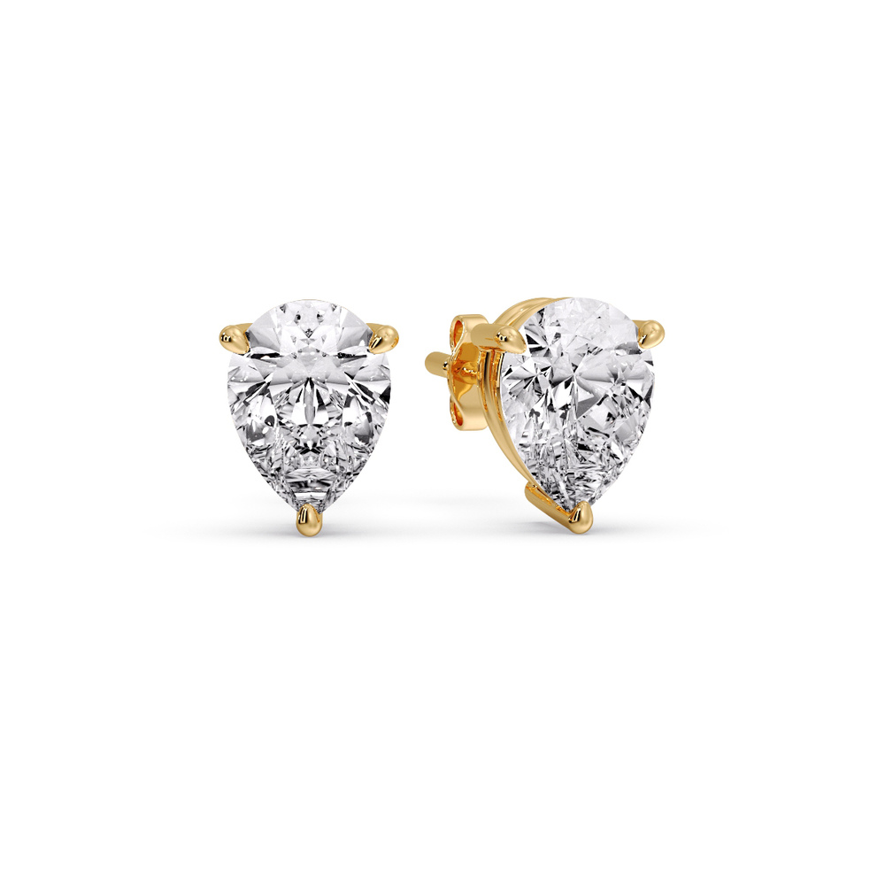 Pear Shaped Three Prong Earring Diamond 5 Carat with 14K Yellow Gold White Diamond