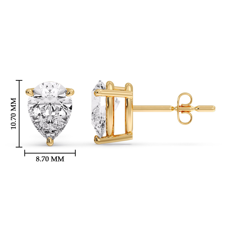 Pear Shaped Three Prong Earring Diamond 5 Carat with 14K Yellow Gold White Diamond