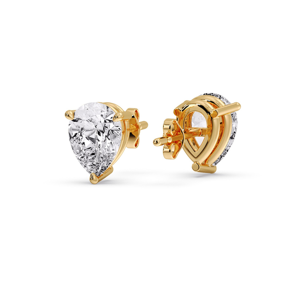 Pear Shaped Three Prong Earring Diamond 5 Carat with 14K Yellow Gold White Diamond