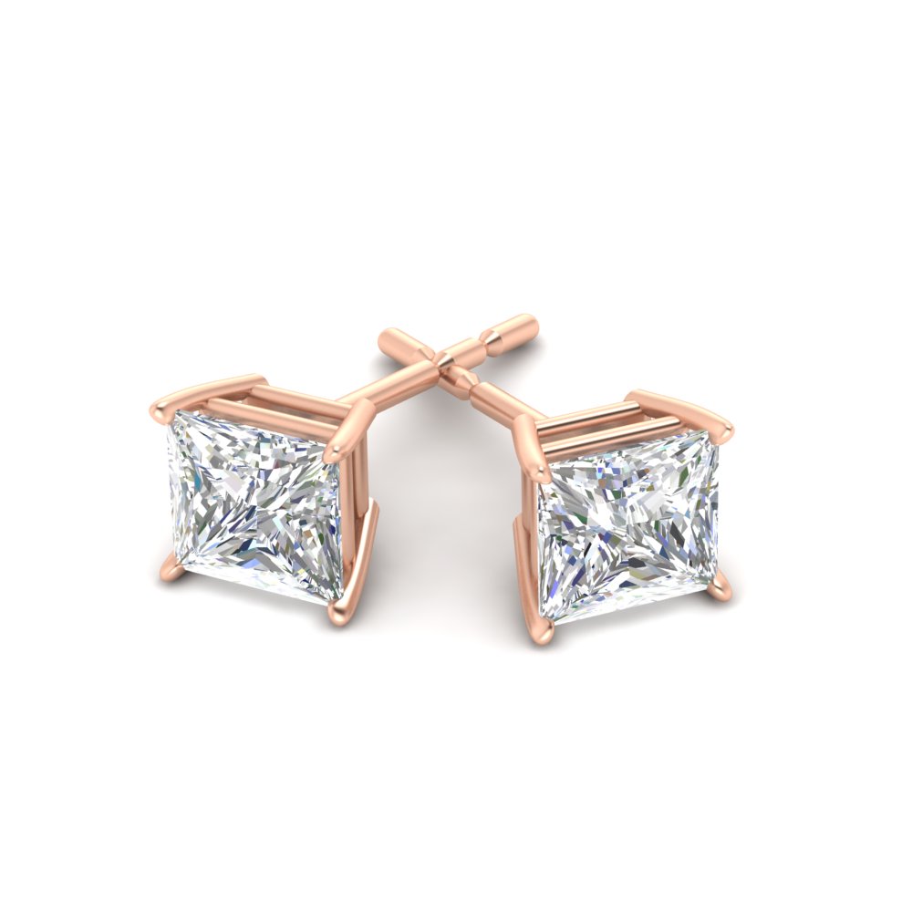 Princess Cut 8 Ct. Stud Earring with 14K Rose Gold White Diamond