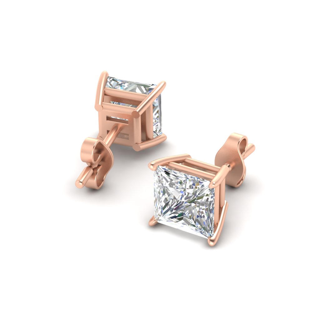 Princess Cut 8 Ct. Stud Earring with 14K Rose Gold White Diamond