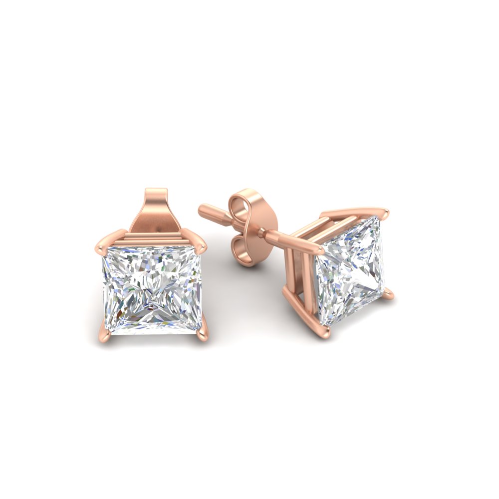 Princess Cut 8 Ct. Stud Earring with 14K Rose Gold White Diamond