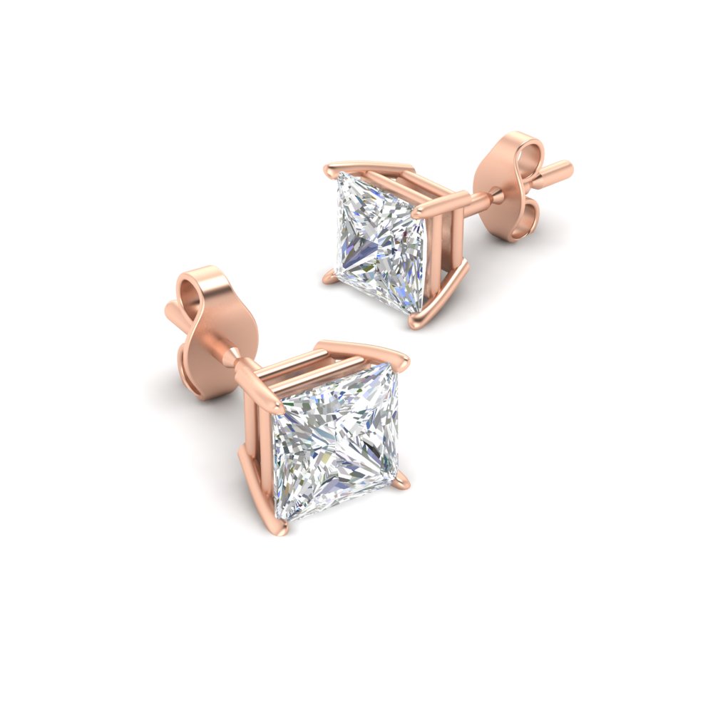 Princess Cut 8 Ct. Stud Earring with 14K Rose Gold White Diamond