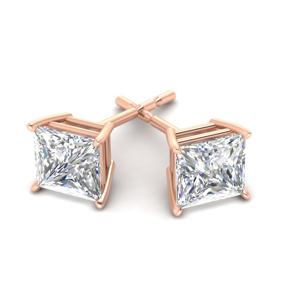 Princess Cut Diamond 10 Carat Stud Earring with 14K Rose Gold White Diamond