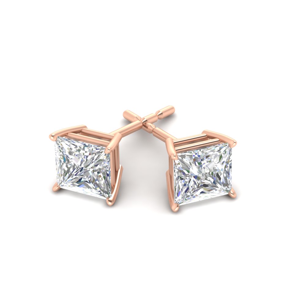 Princess Cut Stud 7 Carat Earring with 14K Rose Gold White Diamond