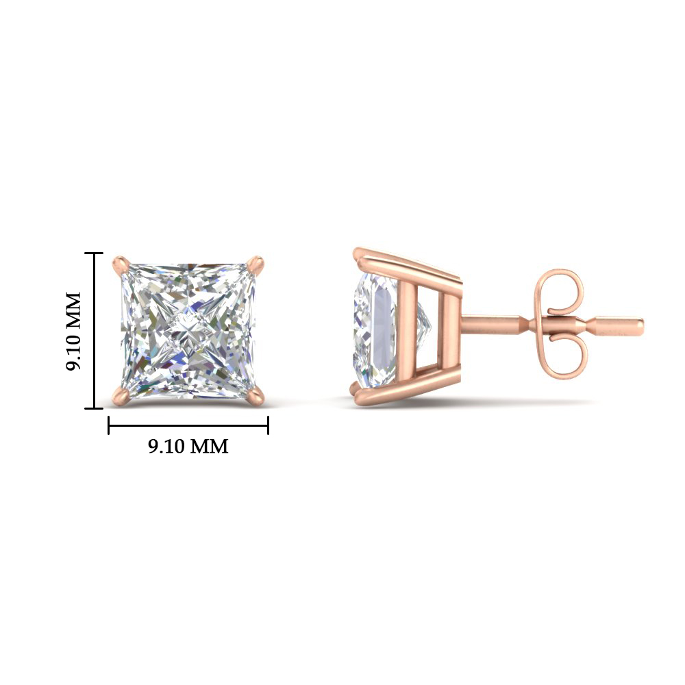 Princess Cut Stud 7 Carat Earring with 14K Rose Gold White Diamond