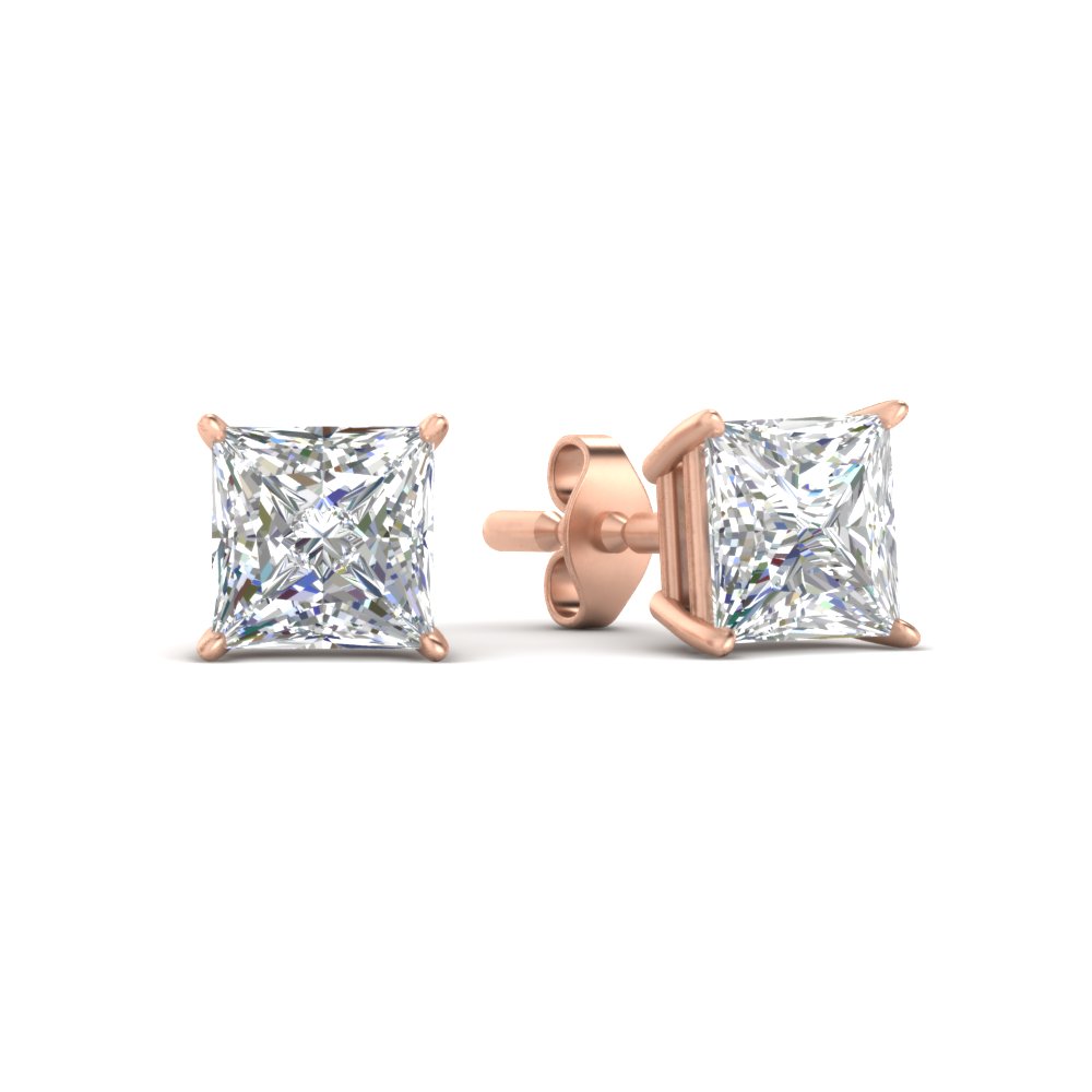 Princess Cut Stud 7 Carat Earring with 14K Rose Gold White Diamond