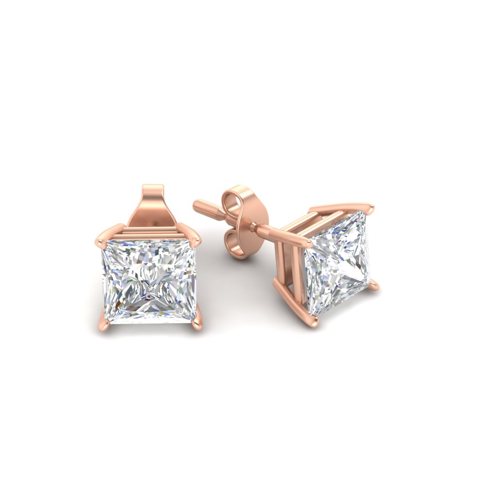Princess Cut Stud 7 Carat Earring with 14K Rose Gold White Diamond