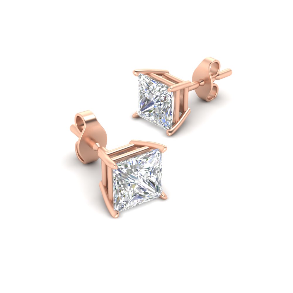 Princess Cut Stud 7 Carat Earring with 14K Rose Gold White Diamond