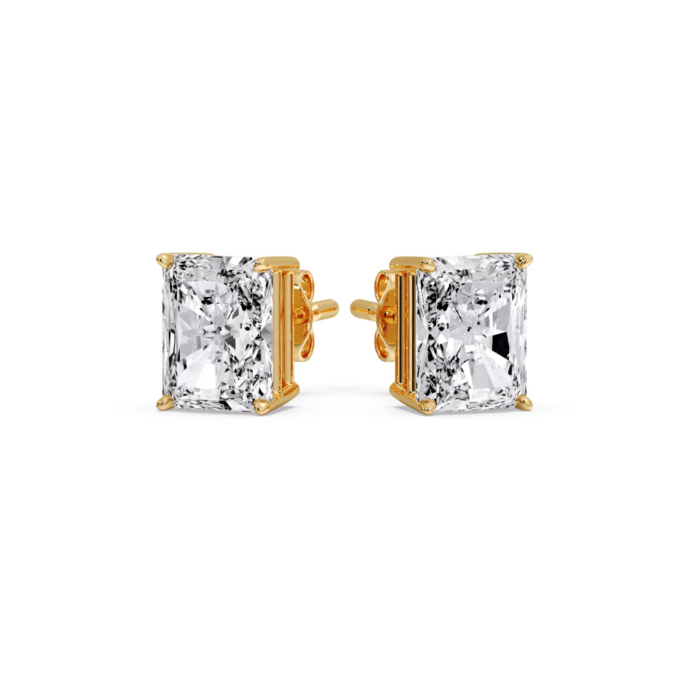 Radiant Diamond Basket Stud Earring 3 Carat with 14K Yellow Gold White Diamond