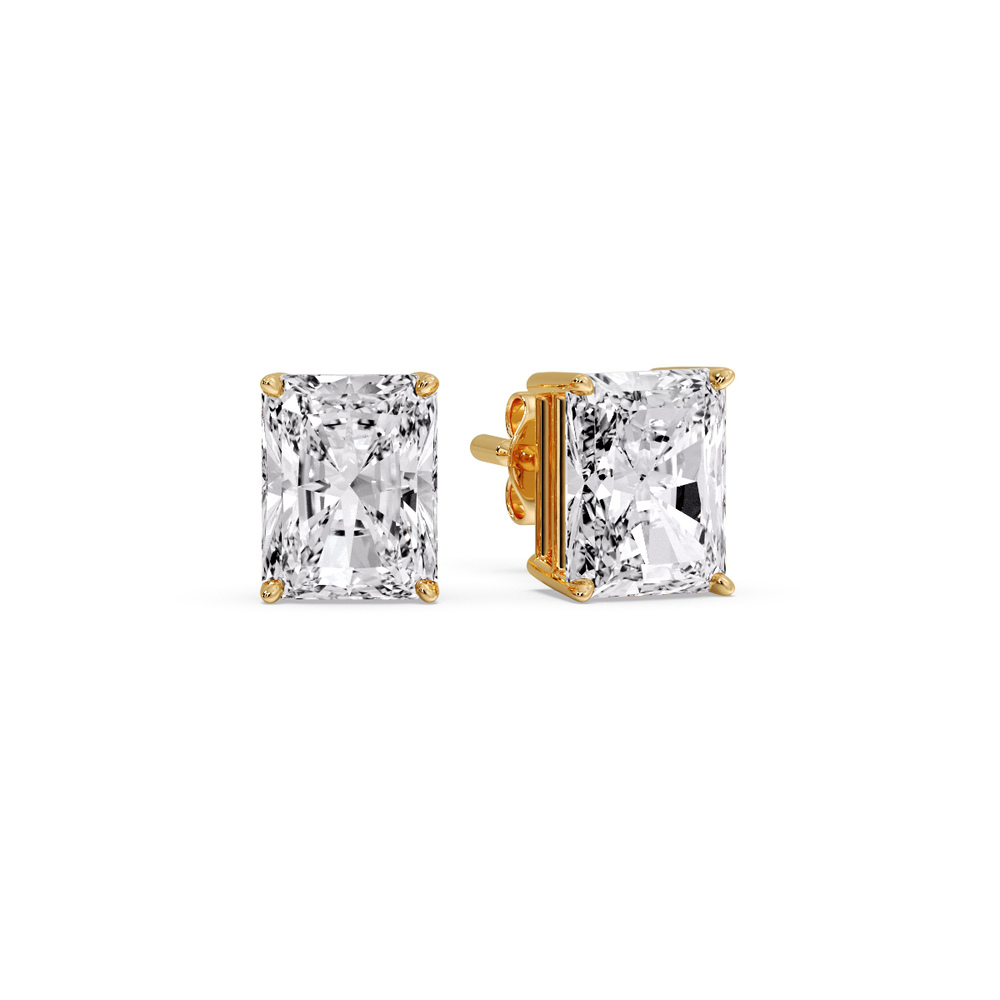 Radiant Diamond Basket Stud Earring 3 Carat with 14K Yellow Gold White Diamond