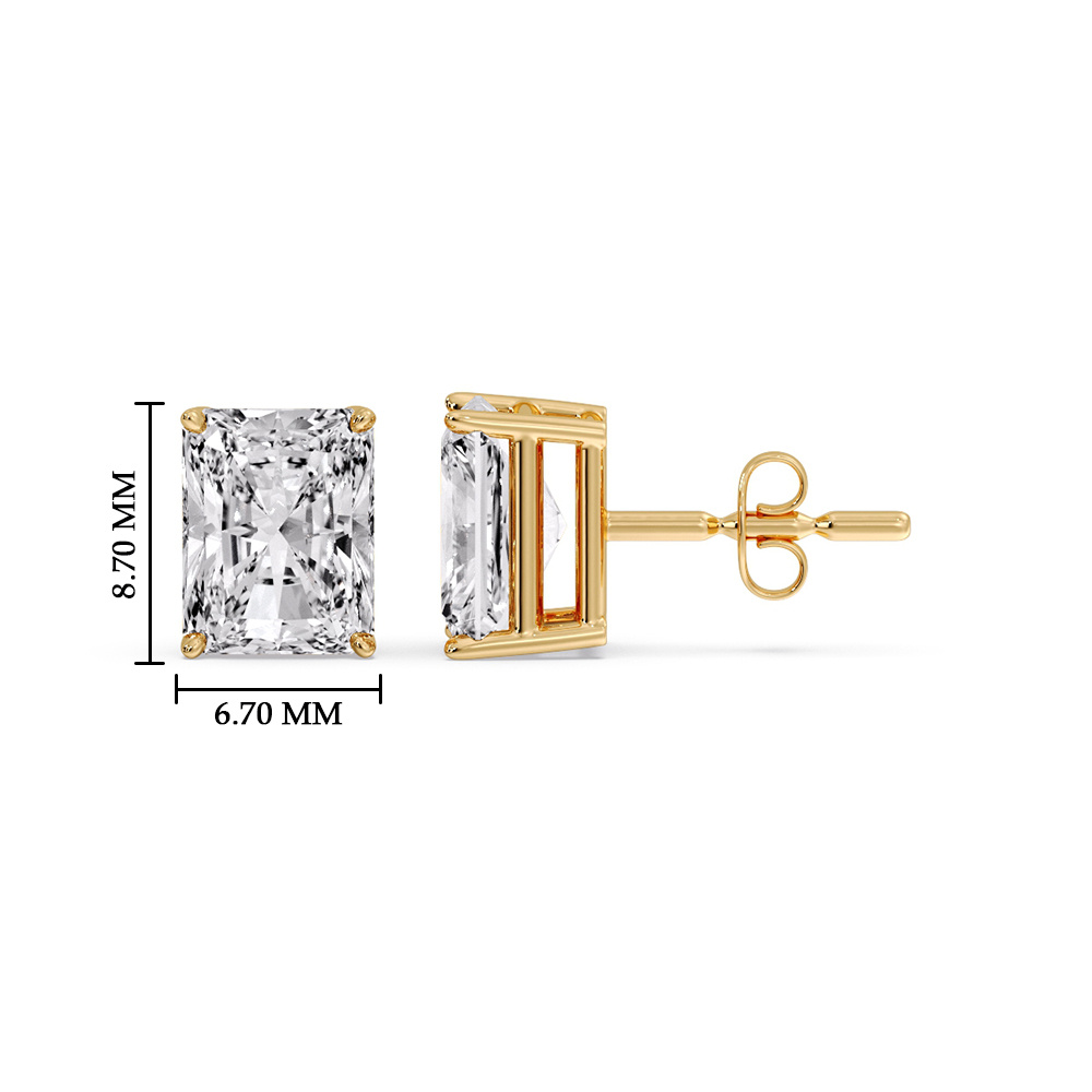 Radiant Diamond Basket Stud Earring 3 Carat with 14K Yellow Gold White Diamond