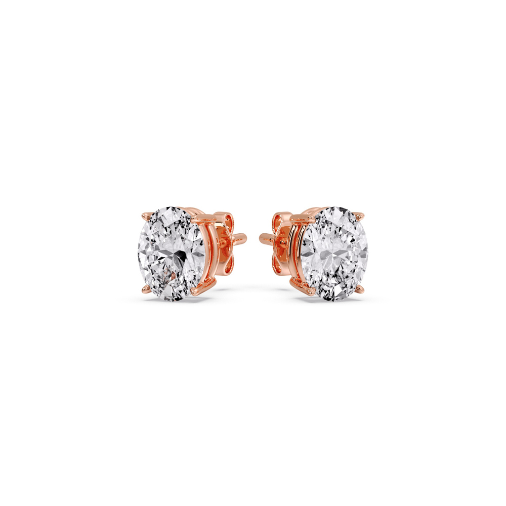 Stud Earring Basket Oval Shaped 1 Carat with 14K Rose Gold White Diamond