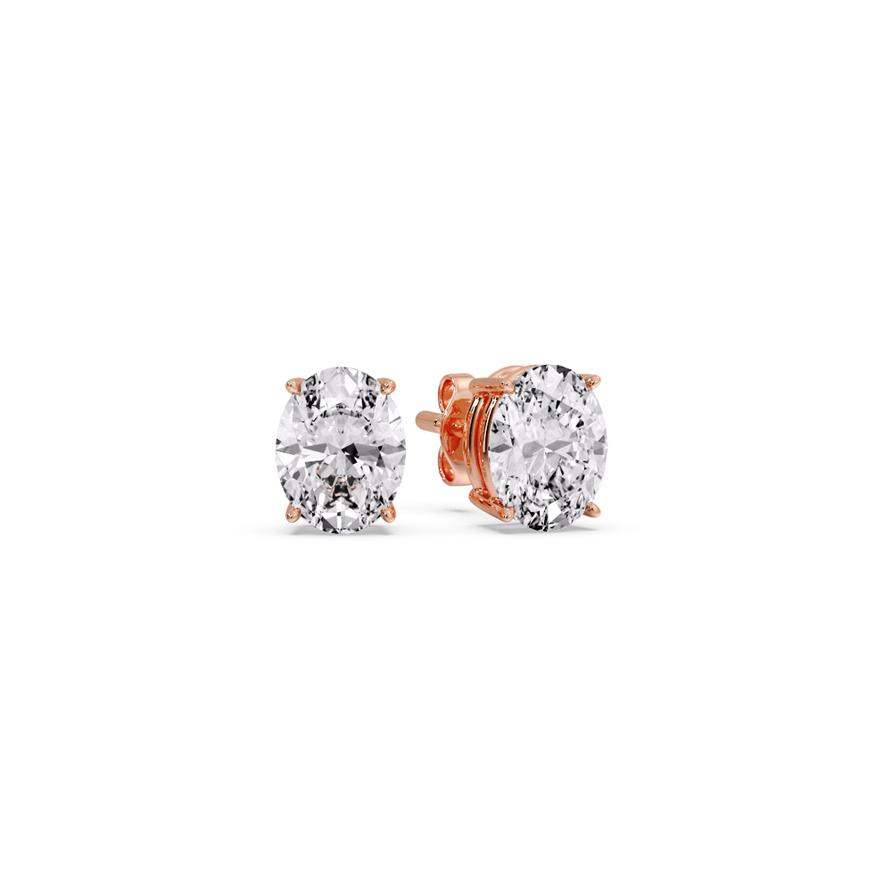 Stud Earring Basket Oval Shaped 1 Carat with 14K Rose Gold White Diamond