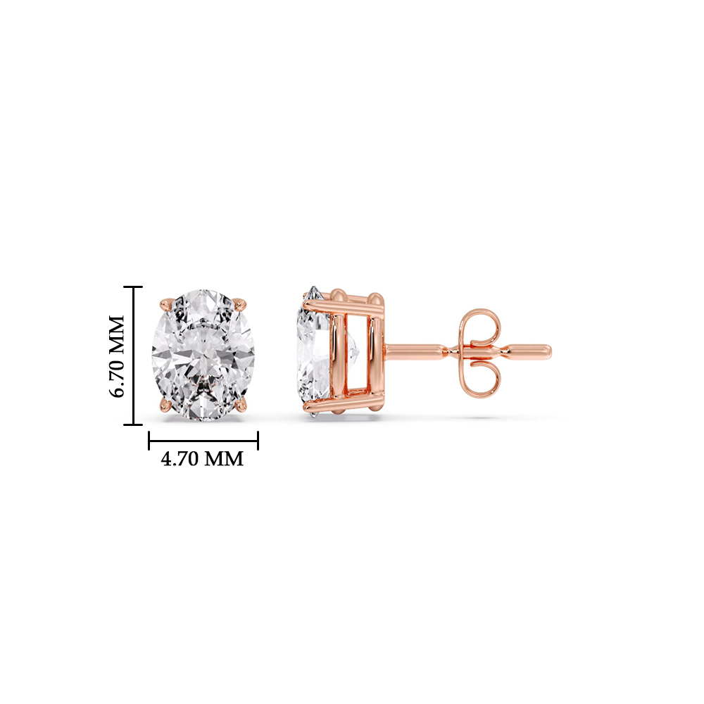 Stud Earring Basket Oval Shaped 1 Carat with 14K Rose Gold White Diamond