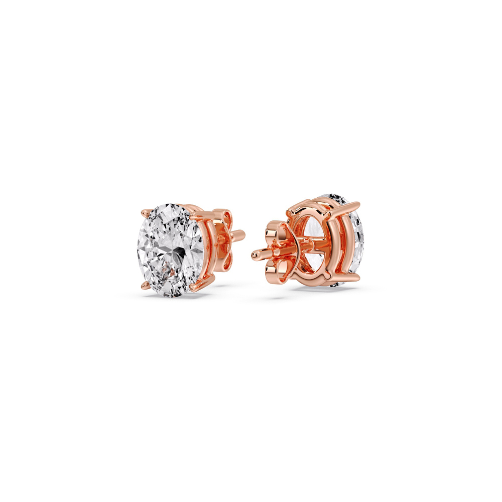 Stud Earring Basket Oval Shaped 1 Carat with 14K Rose Gold White Diamond