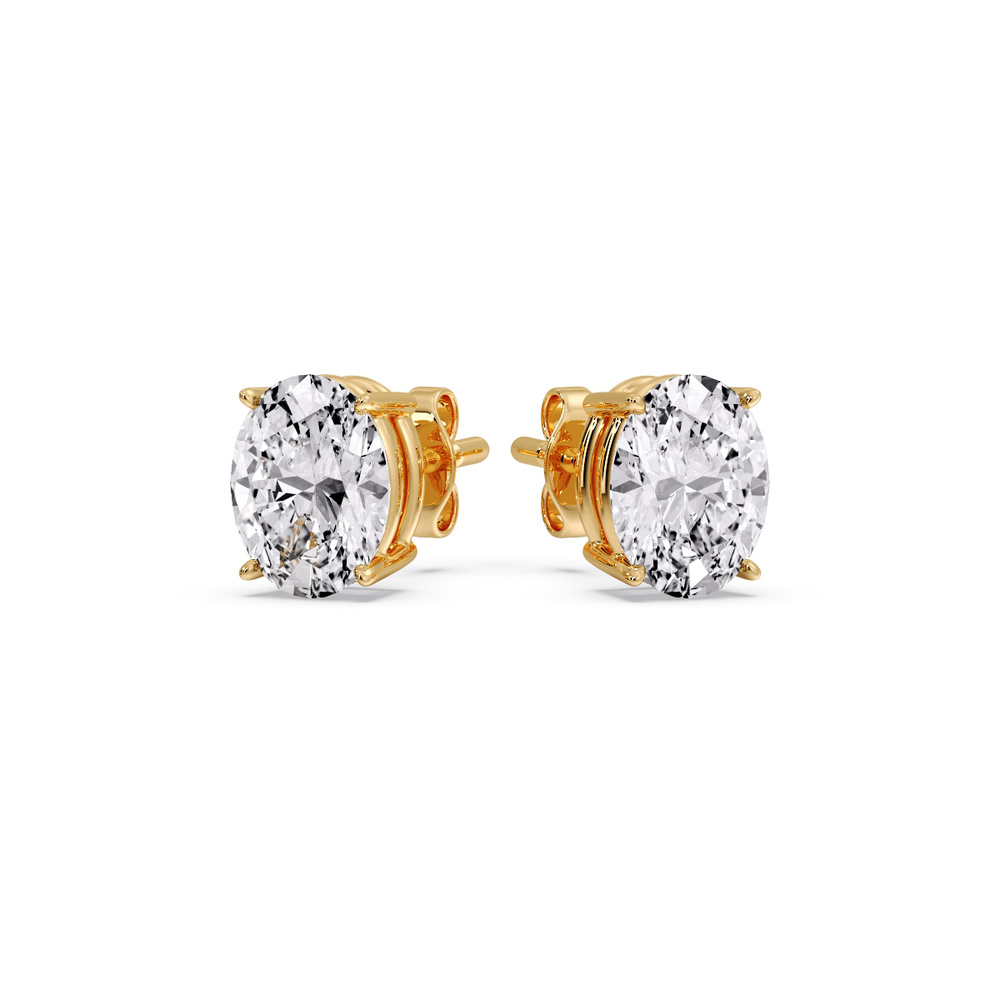 Stud Earring Basket Oval Shaped 3 Carat with 14K Yellow Gold White Diamond