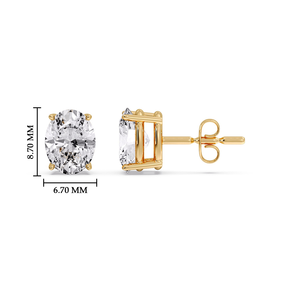 Stud Earring Basket Oval Shaped 3 Carat with 14K Yellow Gold White Diamond