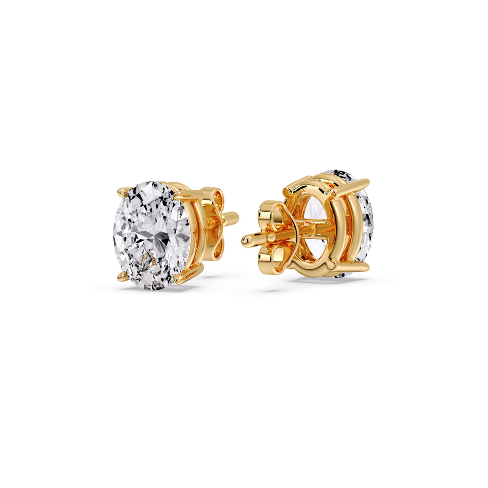 Stud Earring Basket Oval Shaped 3 Carat with 14K Yellow Gold White Diamond