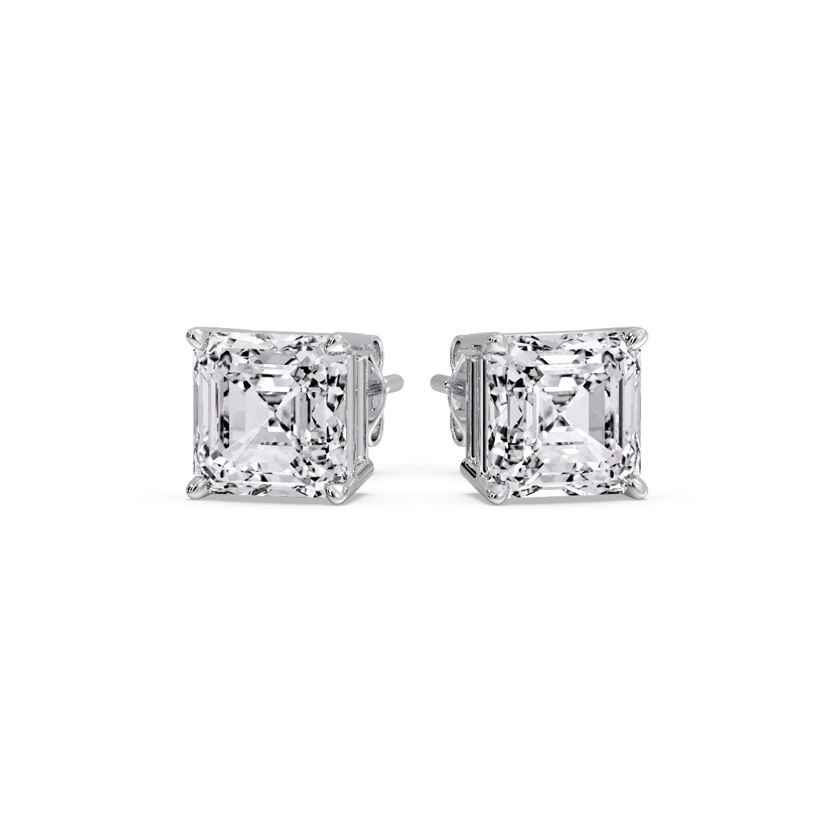 Stud Earring Diamond Asscher Cut 5 Carat with 14K White Gold White Diamond