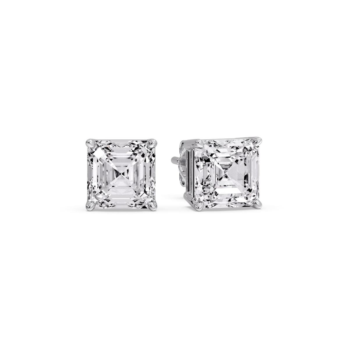 Stud Earring Diamond Asscher Cut 5 Carat with 14K White Gold White Diamond