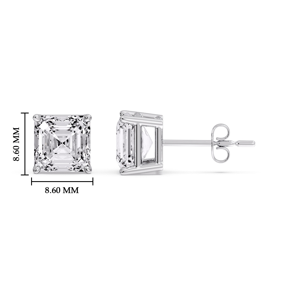 Stud Earring Diamond Asscher Cut 5 Carat with 14K White Gold White Diamond