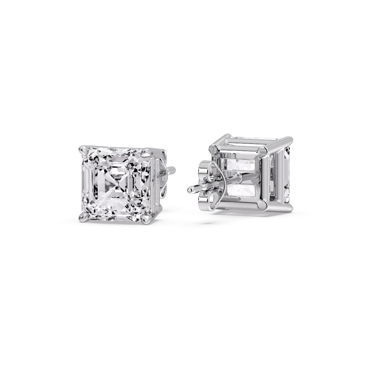 Stud Earring Diamond Asscher Cut 5 Carat with 14K White Gold White Diamond