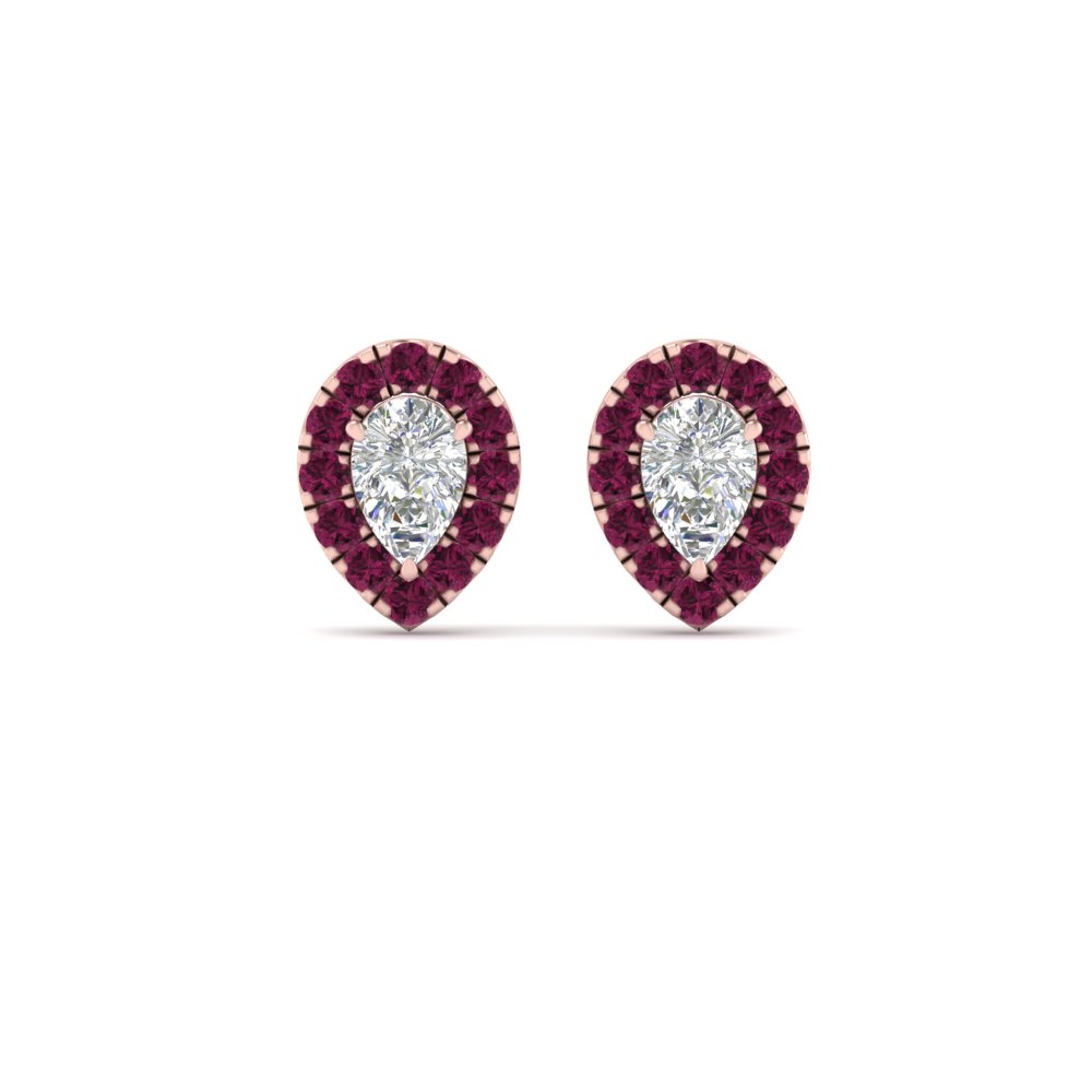 14K Rose Gold Pink Sapphire Trio Cluster Stud Earrings