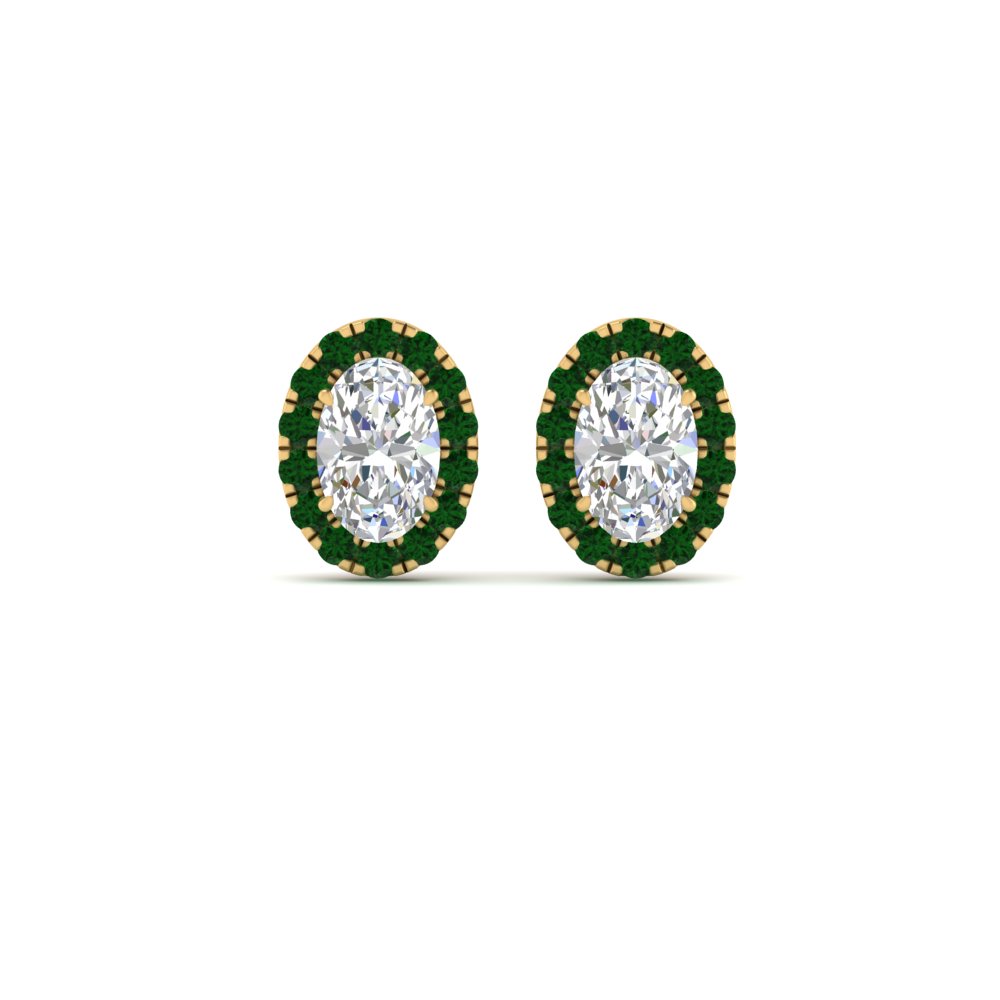 oval shape 0.50 carat halo stud emerald earring in FDEAR10463OVGEMGRANGLE1 NL YG