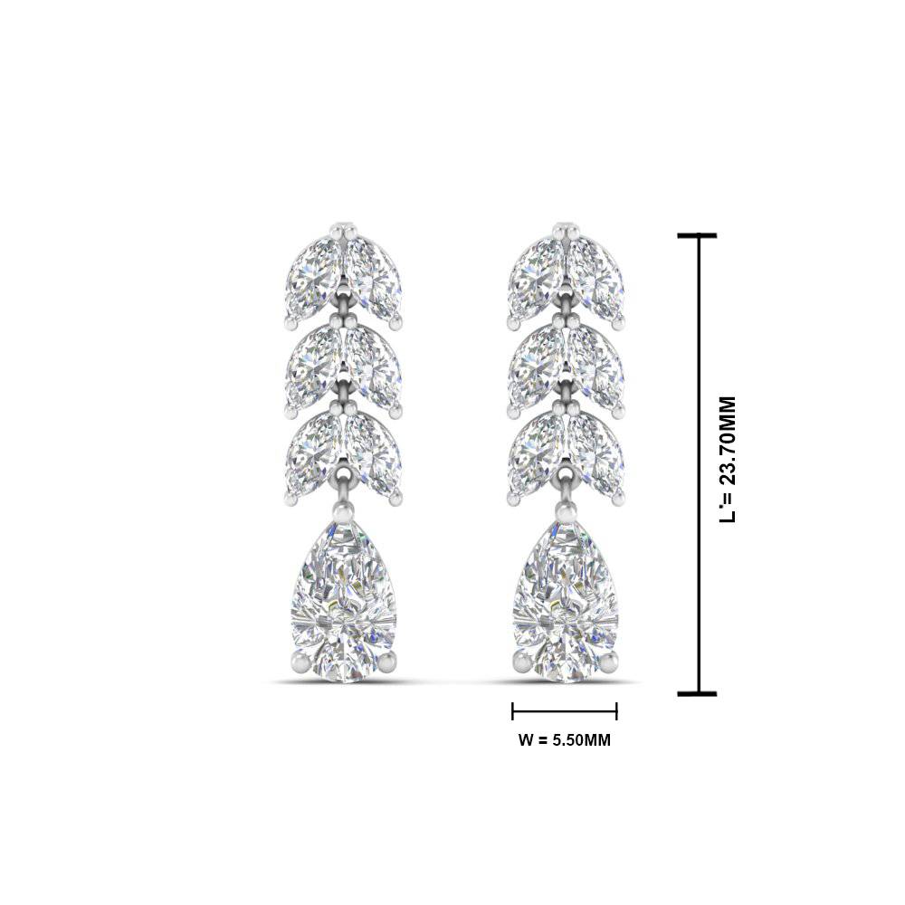 Pear Cut Drop Earring Leaf Design with 14K White Gold White Diamond