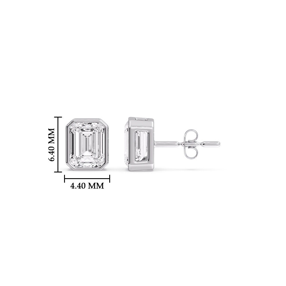 0.50 Carat Emerald Diamond Bezel Stud Earring with 14K White Gold White Diamond