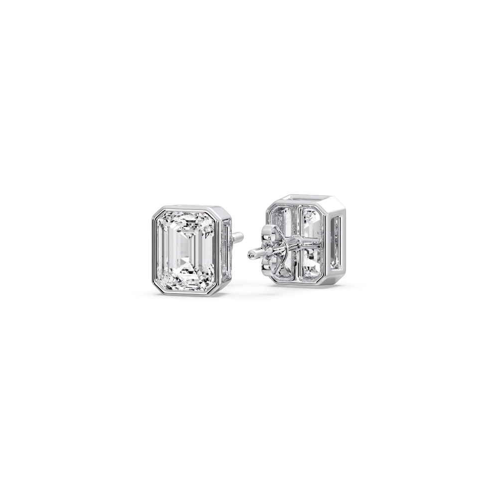 0.50 Carat Emerald Diamond Bezel Stud Earring with 14K White Gold White Diamond