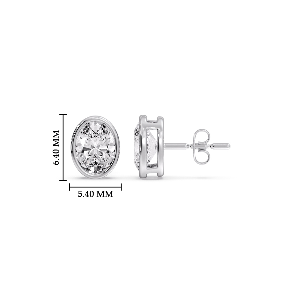 0.75 Ct. Oval Shaped Diamond Bezel Stud Earring with 14K White Gold White Diamond