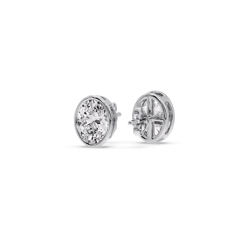 0.75 Ct. Oval Shaped Diamond Bezel Stud Earring with 14K White Gold White Diamond